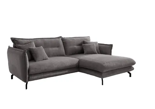 Ecksofa - 2-Sitzer, Ecke rechts, Armlehnen verstellbar, Stoff, Grau