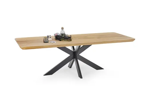 Esstisch - LB ca. 240x100 cm, Wildeiche massiv geölt, Schweizer Kante mit abgerundeten Ecken, Schwarz