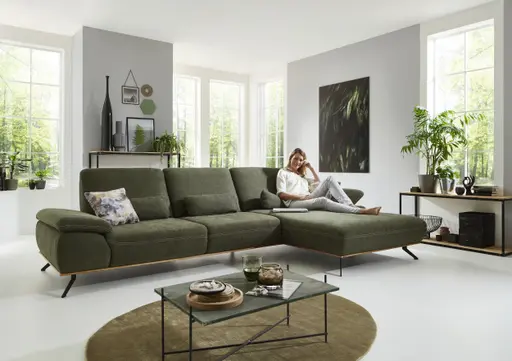 Sofa - 3-Sitzer mit Longchair rechts, Stoff, Moosgrün