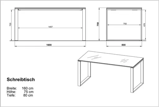 Schreibtisch GWEN - B/H/T ca. 160x75x80cm, Weiß