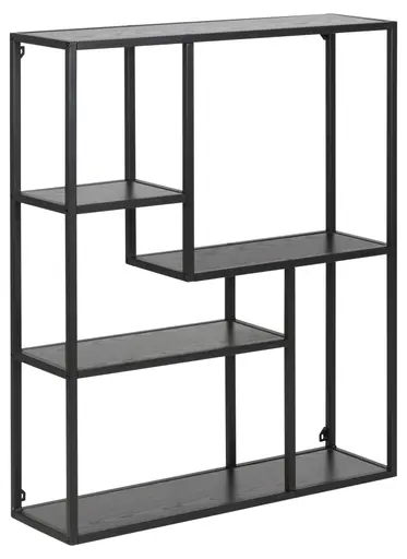 Wandregal - Esche Schwarz, Metall schwarz