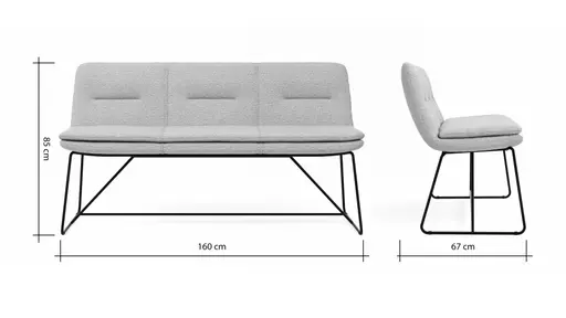 Polsterbank Macano - B ca. 160 cm, Stoff, Hellgrau
