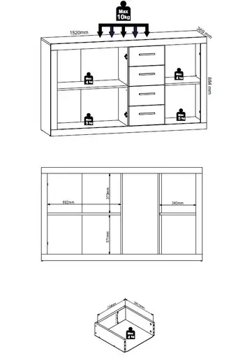 Kommode - B ca. 152 cm, Sonoma Eiche Nachbildung