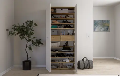 Schuhschrank - B ca. 90 cm, Artisan Eiche Nachbildung, Weiß