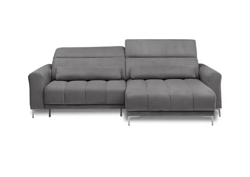 Ecksofa MINAO - 1,5-Sitzer mit Longchair rechts, Sitztiefe verstellbar motorisch, Kopfteil verstellbar, Stoff, Graphite