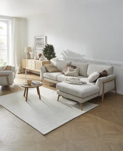 Ecksofa Sutton - 2-Sitzer mit Longchair rechts, Stoff, Beige