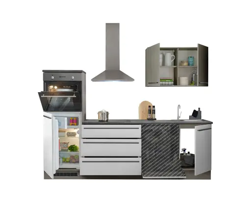 Küchenblock- inkl. E-Geräte, B ca. 260cm, Anthrazit, Weiß, Anthrazit