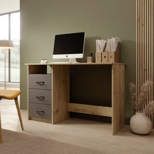 Schreibtisch - LB ca. 123x50 cm, Eiche Dekor, Anthrazit