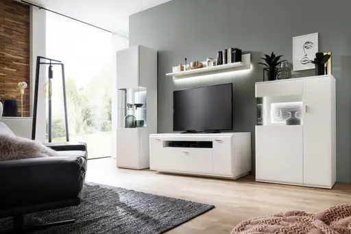 Wohnwand - mit Beleuchtung, Weiß 