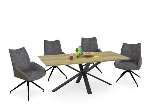 Esstisch - LB ca. 200x100 cm, Eiche massiv geölt, Schweizer Kante, Schwarz