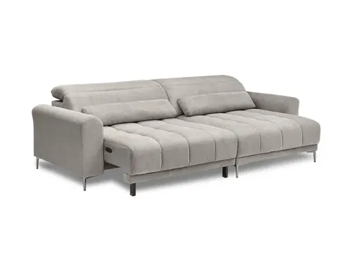 Ecksofa MINAO - 1,5-Sitzer mit Longchair rechts, Sitztiefe verstellbar motorisch, Kopfteil verstellbar, Stoff, Truffle