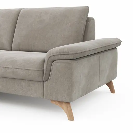 Ecksofa Tulsa KS - 1,5-Sitzer mit Anstellhocker links, Spitzecke und 2,5-Sitzer rechts, Stoff, Graubeige