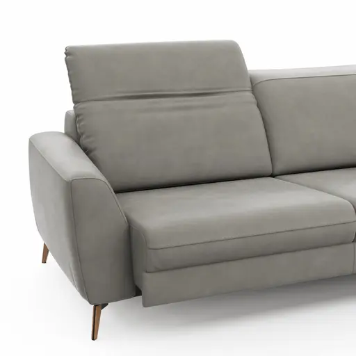 Sofa Tulsa KV - 3-Sitzer, inkl. Sitzvorzug (motorisch) und Kopfteilverstellung, Leder, Graubeige