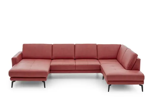 Wohnlandschaft - Longchair links mit 2,5-Sitzer und Ecke rechts, Stoff, Rot