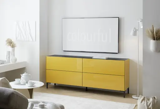 Lowboard - B ca. 181 cm, Goldgelb, Keramikoptik