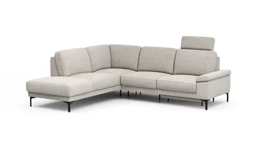 Ecksofa Matero - Ecke mit 2-Sitzer rechts inkl. Relaxfunktion motorisch und Sitzvorzug, Stoff, Hellgrau