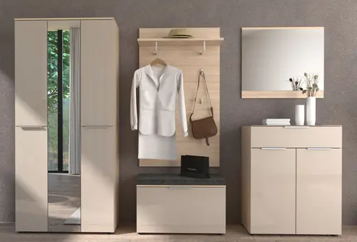 Garderobe - inkl. Sitzkissen, Riva Eiche Nachbildung, Kaschmir