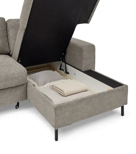Ecksofa - 2-Sitzer mit Longchair rechts, Stoff, Steingrau
