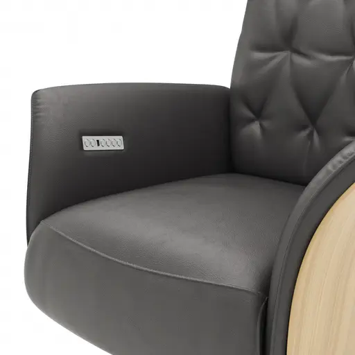 Drehsessel Aberdeen - Größe M, inkl. Relaxfunktion (motorisch) und Aufstehhilfe, Holzblende furniert, Eiche, Leder, Anthrazit