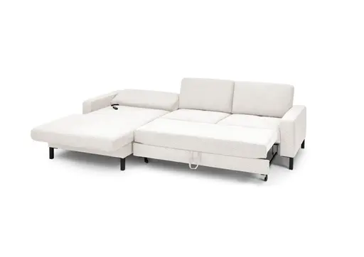 Ecksofa CALM MOVE 2.0 - Longchair links mit 2,5-Sitzer, Schlaffunktion, Feincord, Weiß