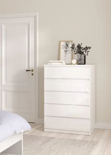 Kommode - B ca. 77 cm, Weiß Hochglanz