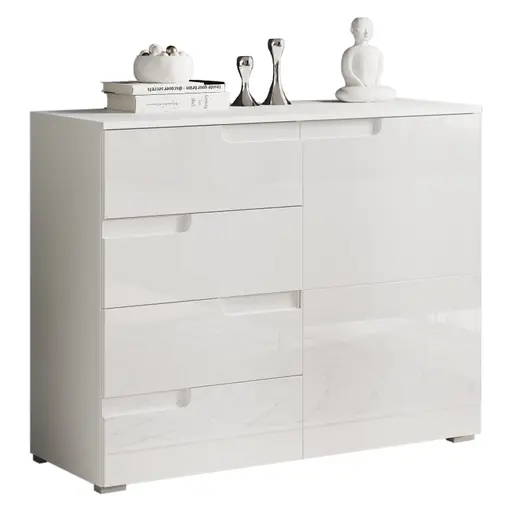 Kommode - B ca. 100 cm, Weiß, Weiß Hochglanz