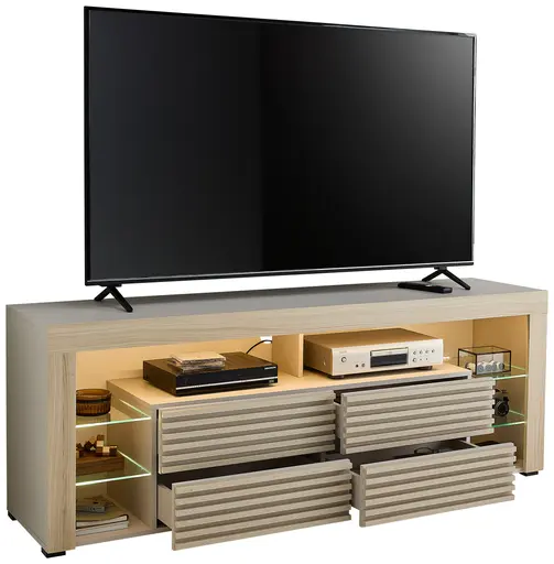 TV-Lowboard - mit Beleuchtung, B ca. 179 cm, Kaschmir, Riva Eiche Nachbildung