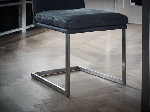 Freischwinger Tarent - Leder, Blau, Edelstahl