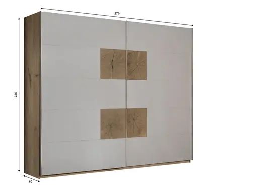 Schwebetürenschrank- B ca. 270 cm, Eiche Dekor, Hellgrau, Hirnholz