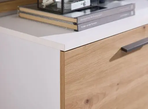 Wohnwand- Weiß, Eiche Dekor