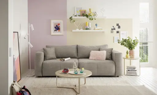 Megasofa Juless - Schlaffunktion mit Bettkasten, Cord, Taupe