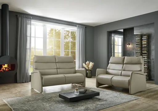 Sofa - 2,5-Sitzer groß, Kopfteil verstellbar, Leder, Perlmutt