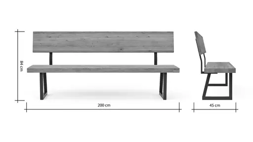 Holzbank Clifton - mit Rückenlehne, Breite ca. 200cm, Wildeiche massiv, natur