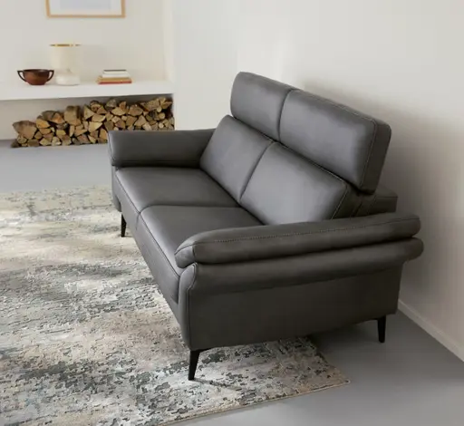 Sofa Atella - 2,5-Sitzer, inklusive Kopfteilverstellung, Leder, Anthrazit