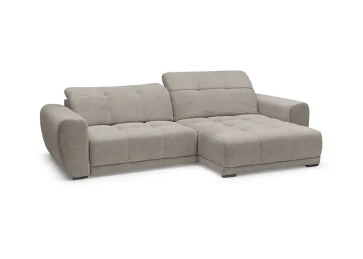 Ecksofa -2-Sitzer mit Longchair rechts, Kopfteil verstellbar, Sitztiefe verstellbar motorisch, Stoff, Steingrau