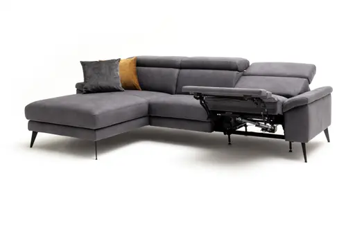 Ecksofa Anna - Longchair links mit 2,5-Sitzer inkl. Relaxfunktion (motorisch), Kopfteil verstellbar, Stoff, Stahl
