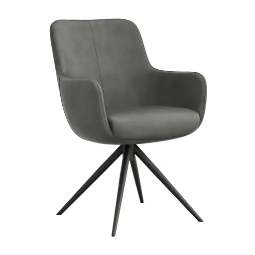 Armlehnstuhl Mis - Leder, Dunkelgrau, Gestell, Anthrazit