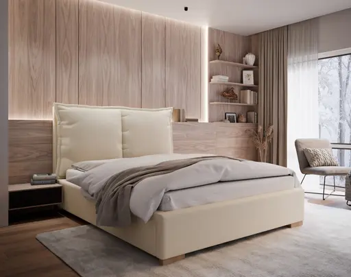 Bettgestell SANDRIN- Liegefläche ca. 180x200 cm, Stoff, Weiß, inkl. Lattenrost und Stauraum