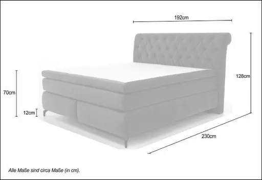 Boxspringbett- Max, Liegefläche ca. 180x200 cm, Samtoptik, Grau