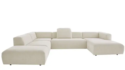Ecksofa Caruso - Ecke links, 2-Sitzer, Longchair rechts, Stoff, Ecru
