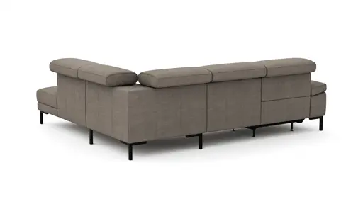 Ecksofa Hudson - 2,5-Sitzer mit Ecke rechts, inkl. Kopfteil/Armlehne verstellbar und Sitzvorzug/Relaxfunktion (motorisch), Stoff, Khaki
