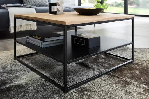 Couchtisch - LB ca. 75x75 cm, Eiche massiv, Schwarz