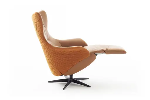 Relaxsessel Follina - Relaxfunktion (motorisch), Leder, Stoff, Cognac