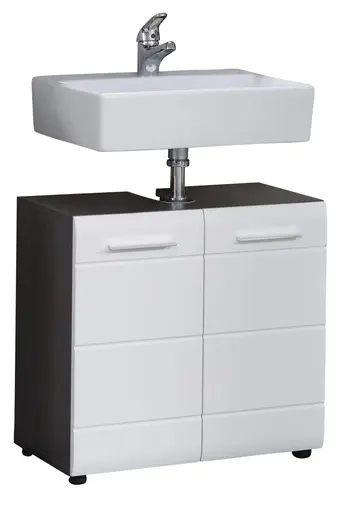 Waschbeckenunterschrank- B ca. 60 cm, Eiche Silber, Weiß