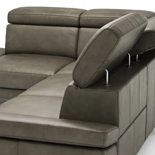 Ecksofa Hudson - Ecke links mit 2,5-Sitzer inkl. Kopfteil/Armlehne verstellbar und Sitzvorzug/Relaxfunktion (motorisch), Leder, Braungrün