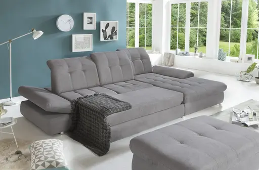 Polsterecke -  Schlaffunktion mit Bettkasten (manuell), 2-Sitzer, Ecke rechts, Grau, Webstoff