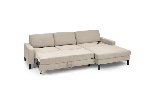  Ecksofa CALM MOVE 2.0 - 2,5-Sitzer mit Longchair rechts, Schlaffunktion, Feincord, Sand