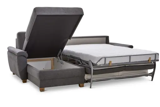 Ecksofa Lakeville 1 - Longchair links mit 2-Sitzer inkl. Schlaffunktion mit Bettkasten, Stoff, Grau