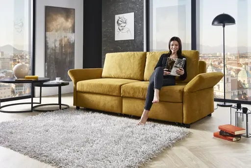 Sofa - 2-Sitzer mit Schlaffunktion, Stoff, Senfgelb