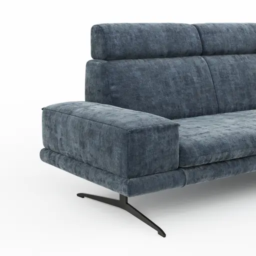 Sofa Hubertus - 2-Sitzer, Kopfstütze verstellbar, Stoff, Blau